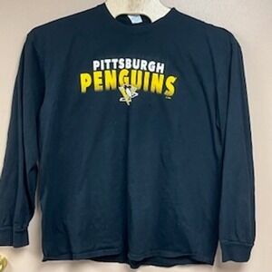 NHL Pittsburgh Penguins Long Sleeve Graphic T-Shirt Black Mens 2XL 100% Cotton